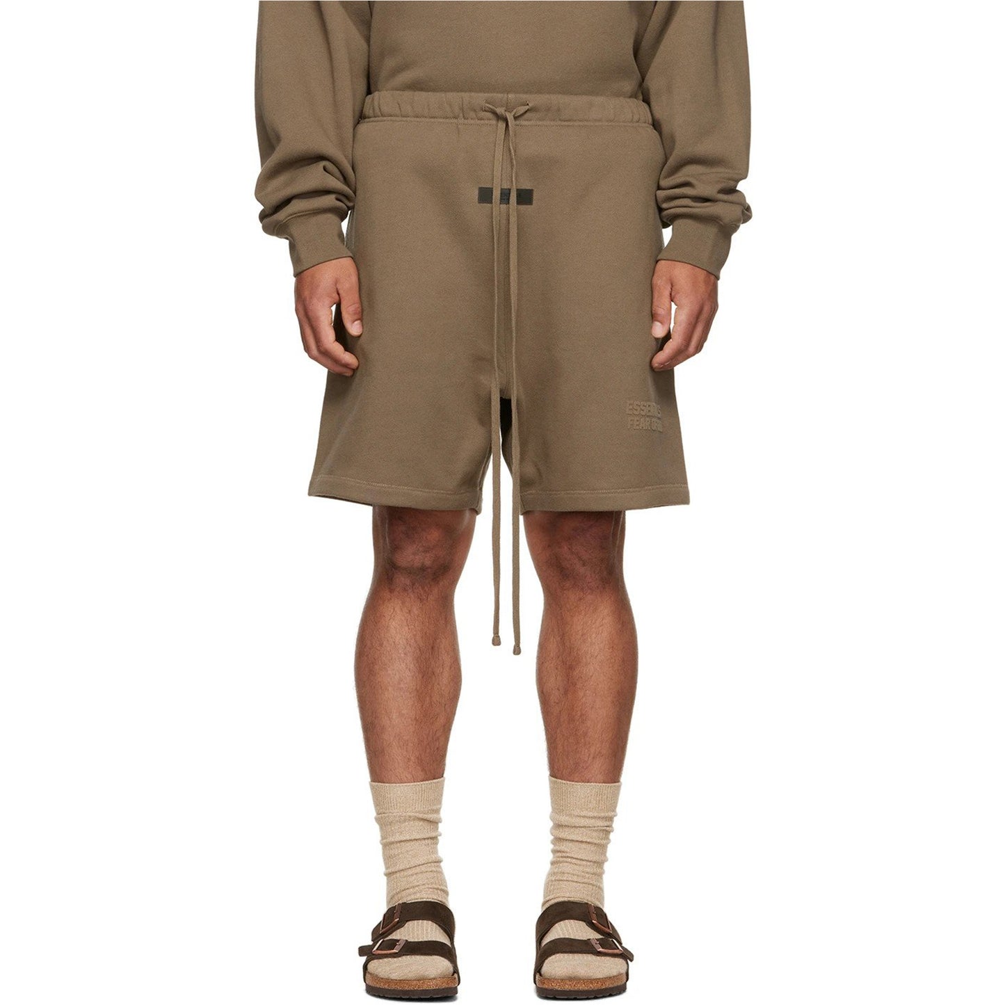 ESSENTIALS Brown Flocked Shorts