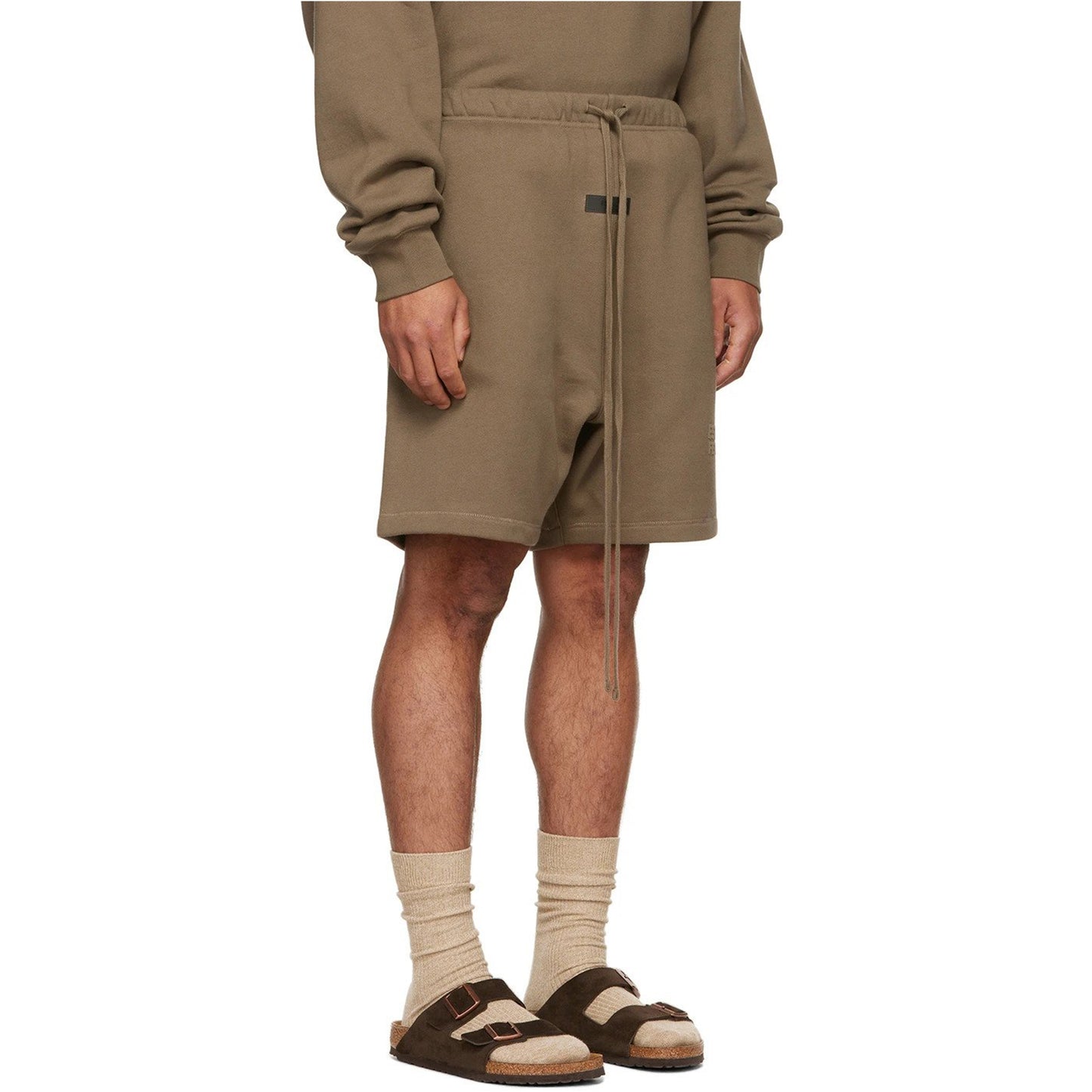 ESSENTIALS Brown Flocked Shorts
