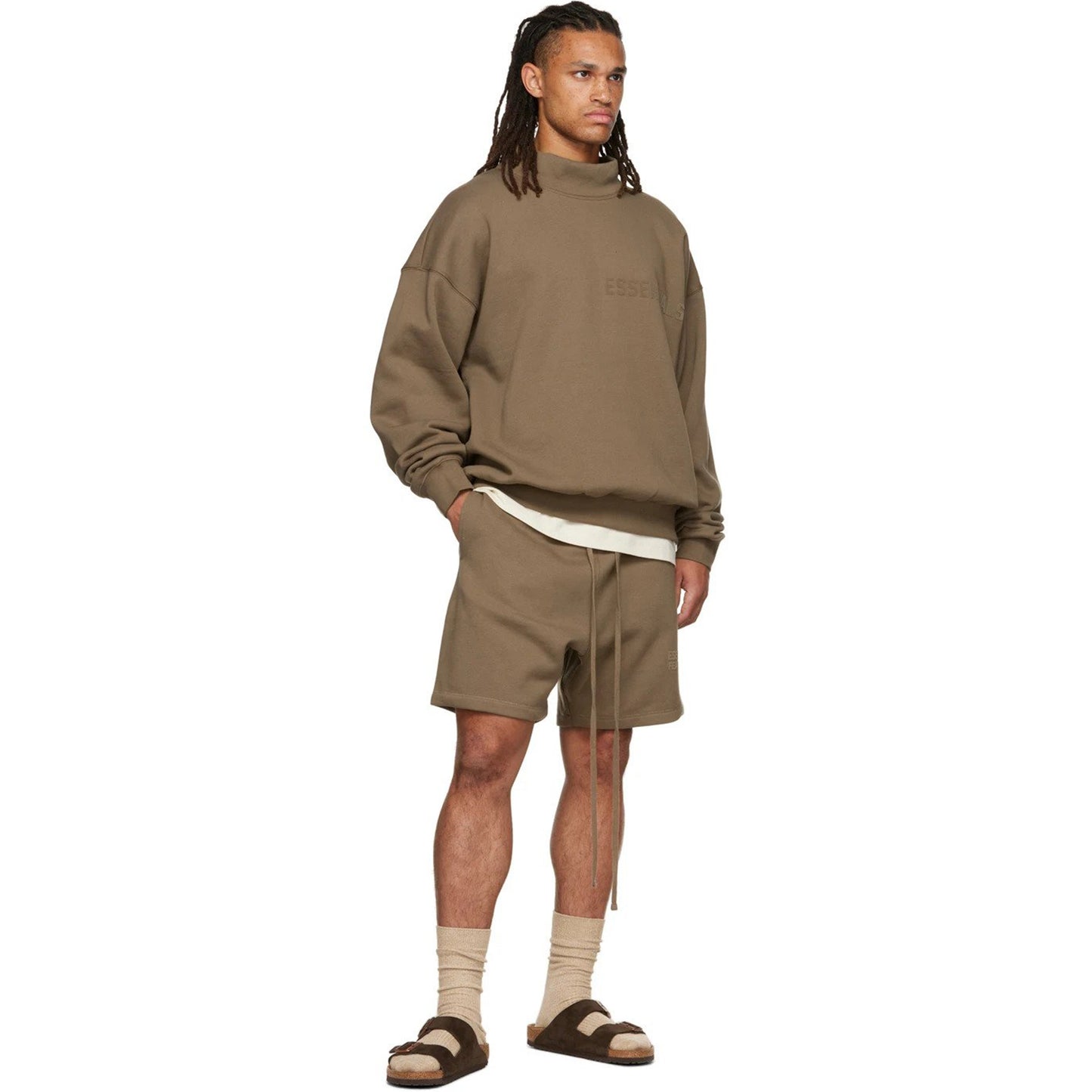 ESSENTIALS Brown Flocked Shorts
