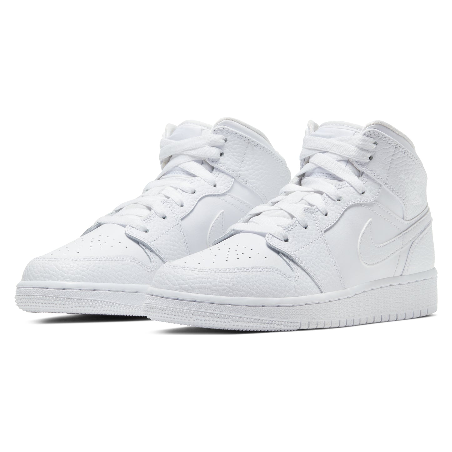 Jordan 1 Mid Triple White Tumbled Leather GS